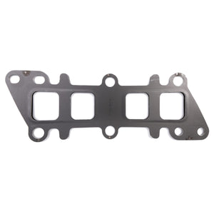 The AGCO | Seal, Exhaust Manifold - F339202100050, a meticulously engineered product by AGCO, features three rectangular cutouts and five bolt holes set against a white background, crafted to meet precise material specifications.