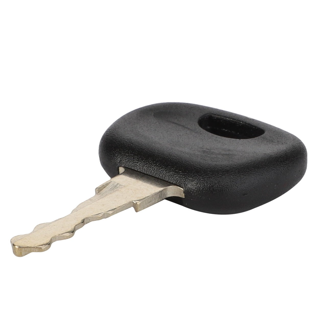 An ignition key with a black, oval-shaped plastic head featuring a rectangular hole is available from AGCO under the name AGCO | IGNITION KEY - D44900833.