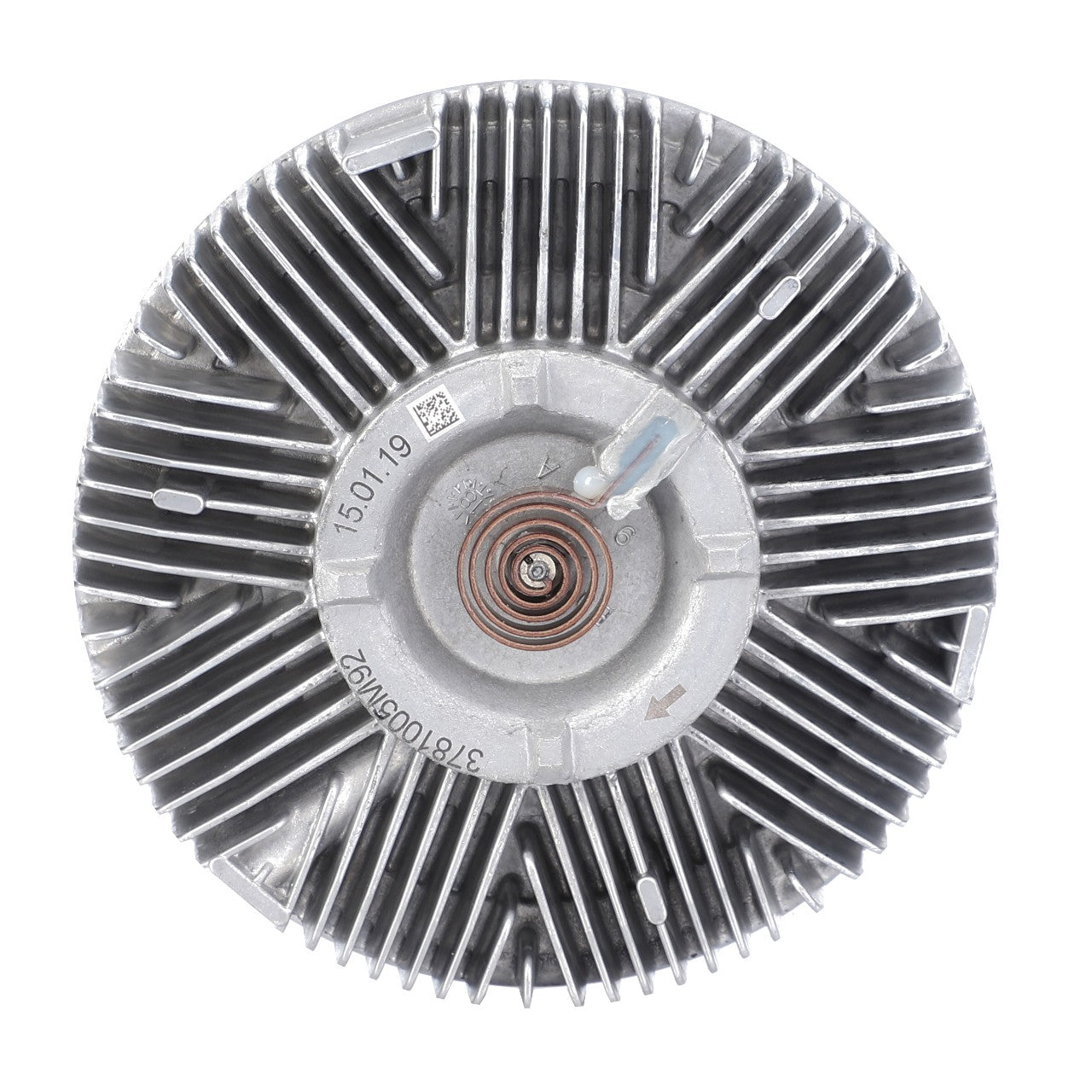 Viewed from the top, the AGCO Clutch - 3783350M1 by AGCO resembles a circular metallic automotive part with radial fins and a central coil similar to those found in Massey Ferguson models.