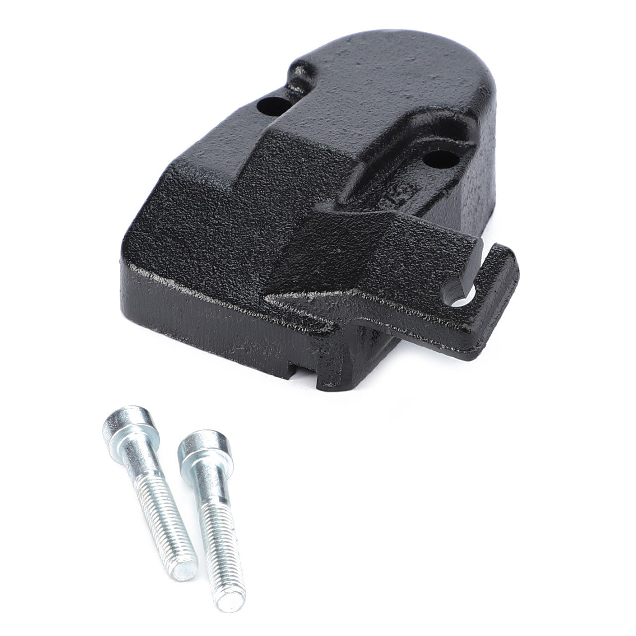 An ideal integration for your AGCO Parts linkage components, the AGCO Support Cover, Automatic Clevis - F816500070060, comes in black metal and includes two mounting bolts.