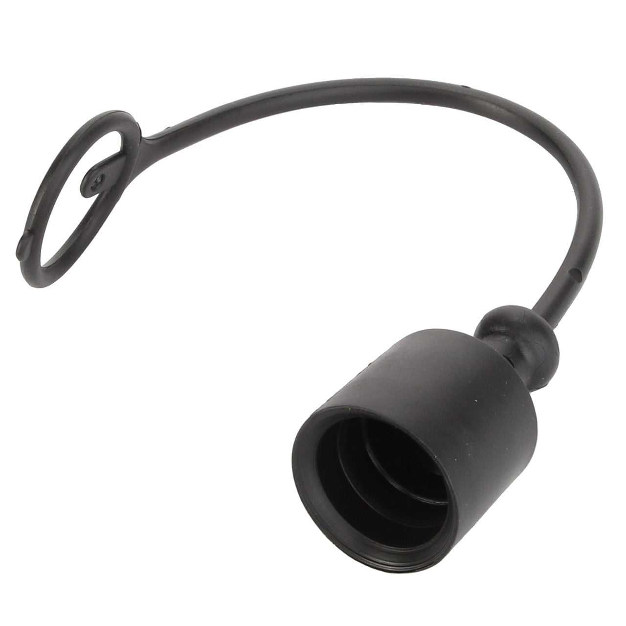 No current product description information available, but the AGCO | CAP - D45147900 by AGCO is a black rubber dust cap that comes with a flexible strap and a loop for securing.