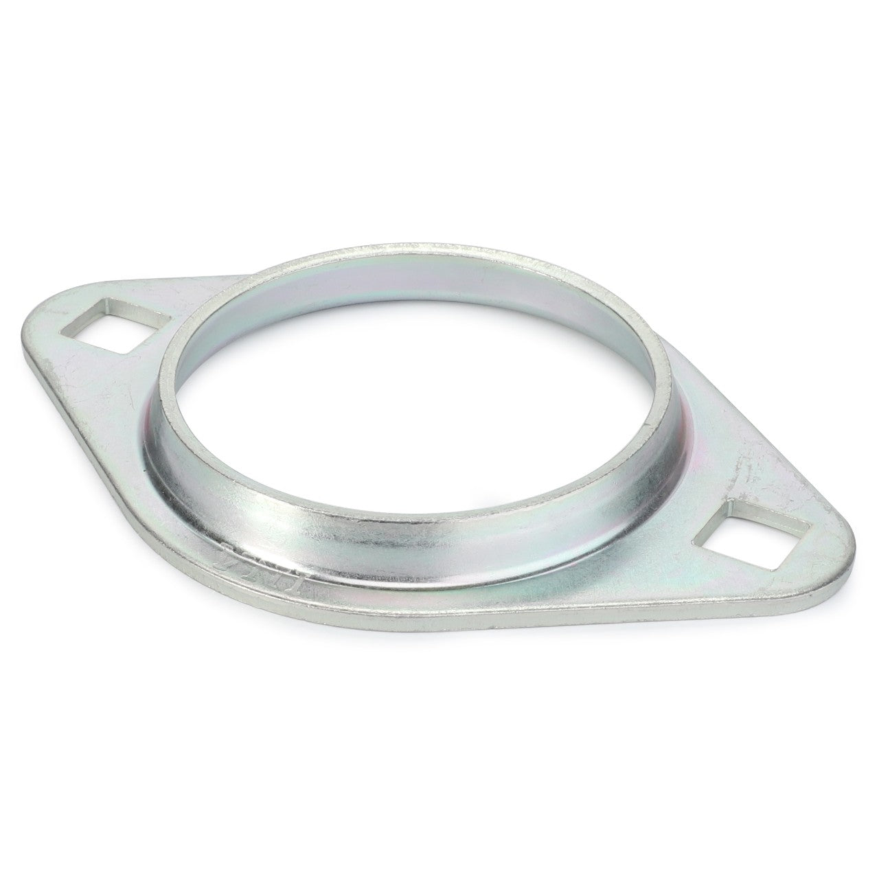 The AGCO Bearing Flange (part number 3712872M1) is a metal flange featuring two mounting holes on either side and a circular opening in the center, making it perfect for use in Fendt machinery.