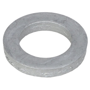 A simple gray flat washer made of metal with a circular shape and a central hole, viewed from an angle against a white background—a detailed product depiction of the AGCO | Flat Washer - Acw1628380 by the brand AGCO. No important SEO keywords can be identified from this image alone.