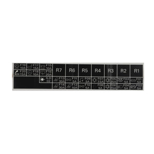 A black and white label from AGCO, displaying a diagram of fuse and relay placements with symbols and amperages ranging from 5A to 30A, along with relay designations R1 to R7. Product Name: AGCO | DECAL - D28782959. Note: No current product description available.