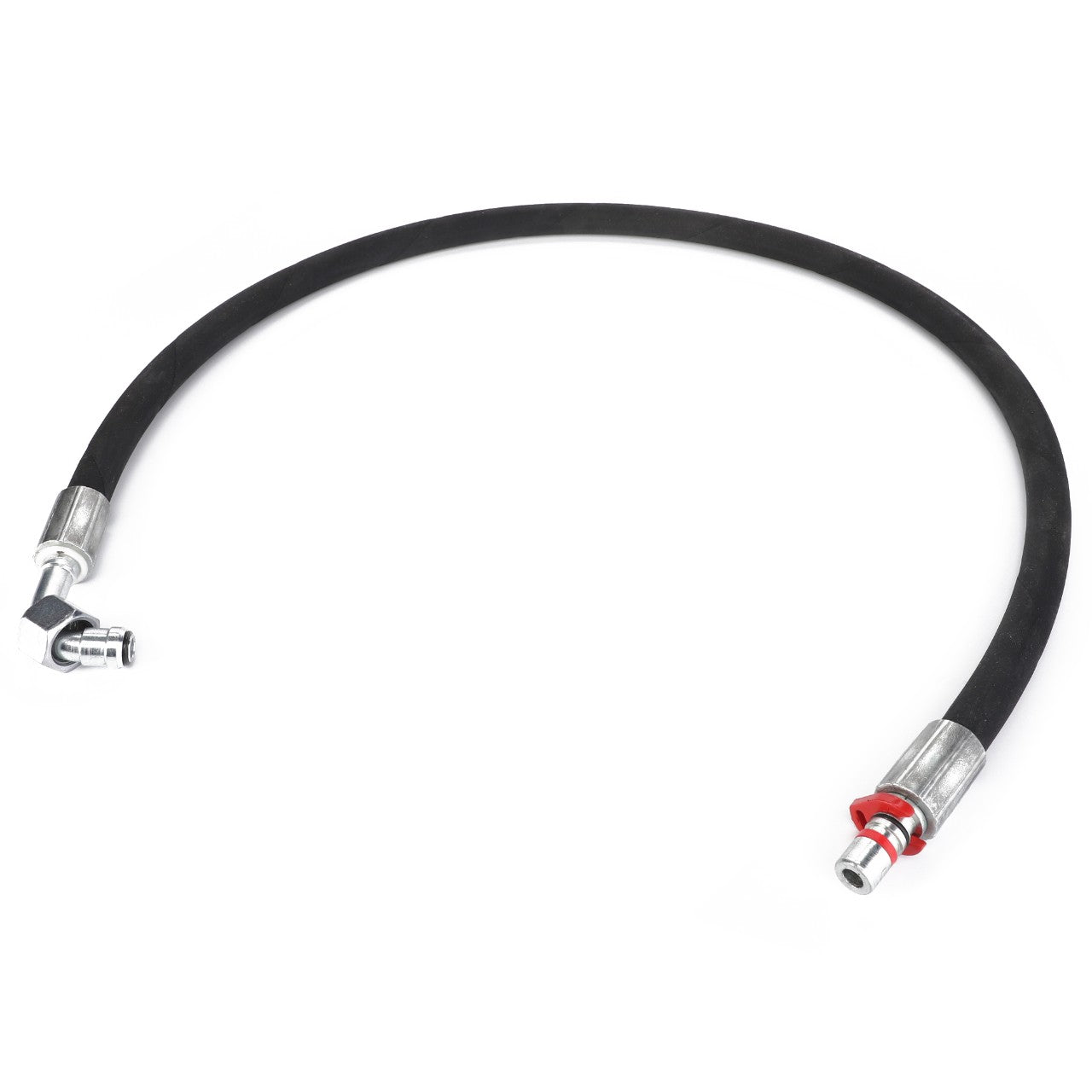 The product is the AGCO | HOSE - AL9032604, a black flexible hose featuring metal connectors on each end—one straight and one angled—displayed against a white background. No additional product description information is currently available.