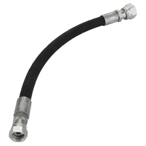 The AGCO | Hydraulic Hose - Acw1098690 is a versatile black hydraulic hose with metal connectors on both ends, designed for high-pressure fluid transmission.