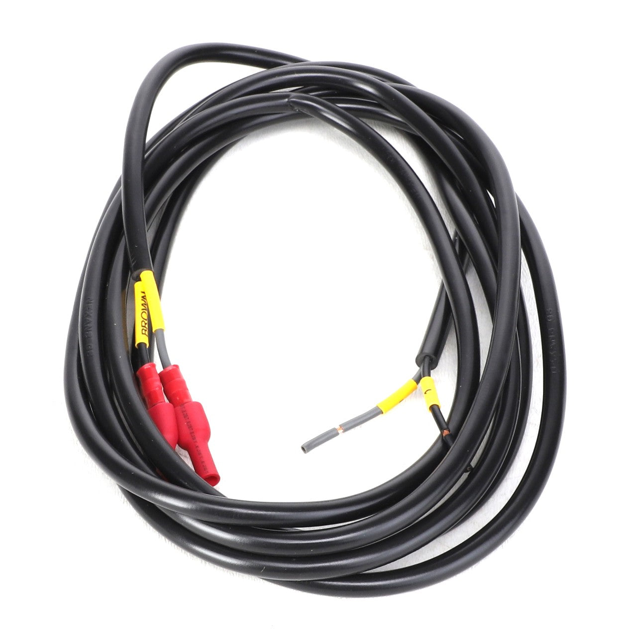 The AGCO | HARNESS - AL5102070 is a black coiled cable with red and yellow connectors on one end, and exposed wires on the other.