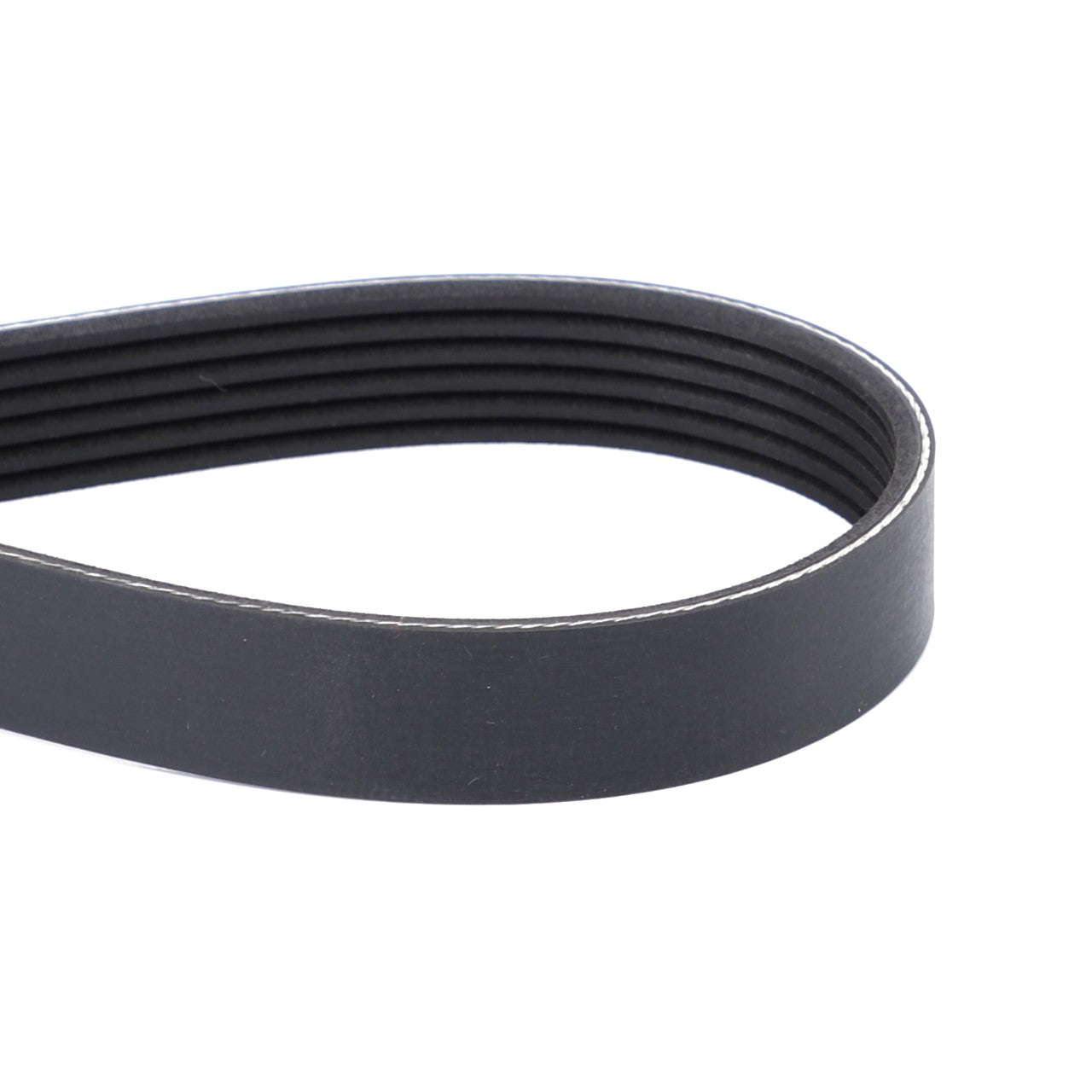 A close-up of the AGCO Serpentine Belt, Pk6 Profile - 4383064M2, a black ribbed V-belt designed for automotive and industrial machinery, compatible with Fendt Models.