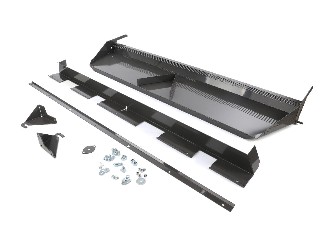 A disassembled AGCO Chaff Spreader Tray (model C0378003) with various parts and screws laid out on a white background. No current product description information available.