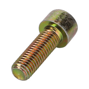 Close-up of the AGCO HEX SOCKET SCREW - D40692400, a metallic bolt featuring threads along its shaft. The reflective surface and slightly worn top highlight its durable design.