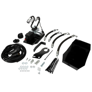 Product AGCO | KIT, VALVE - AL313413, featuring various automotive parts including hoses, cables, bolts, a bracket, and a black metal plate arranged on a white background. Please note that no current product description information is available.