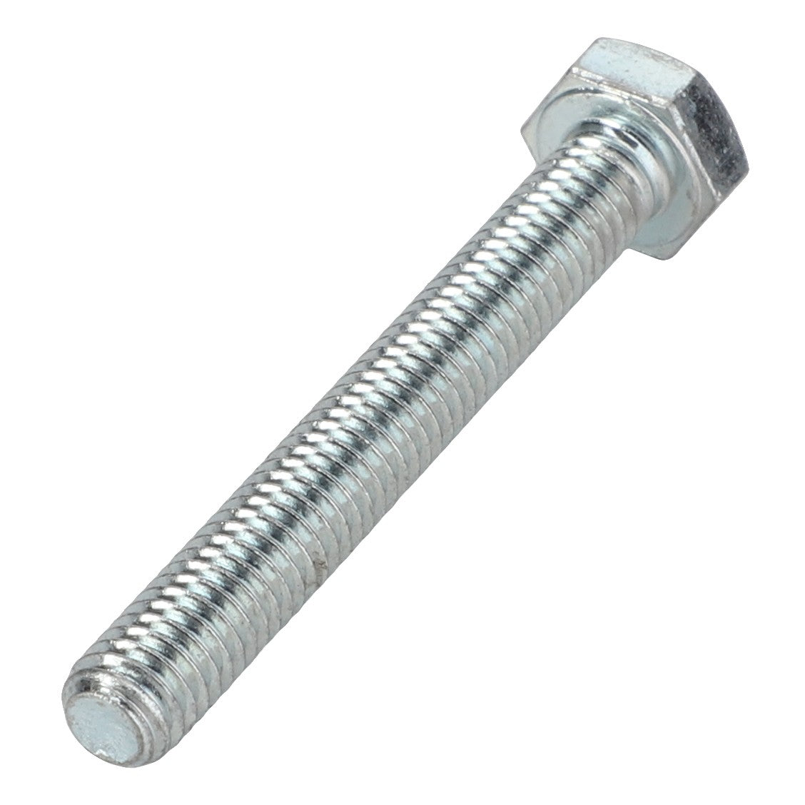 A close-up of the AGCO | HEXAGONAL HEAD BOLT - 0901-20-54-00, featuring a gleaming finish and a precisely threaded shaft.