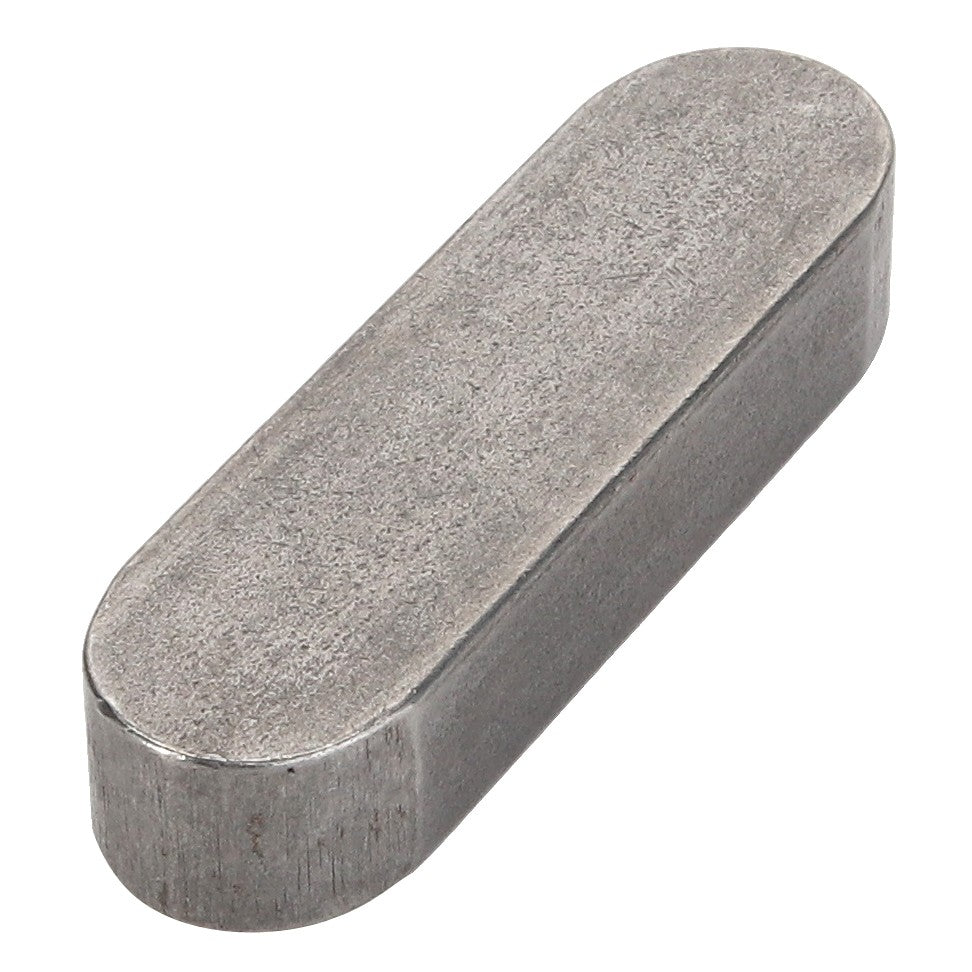 A metallic, curved rectangular object with a smooth surface and rounded edges, resembling a small metal piece, identified as the AGCO | PARALLEL KEY - D26740037 from the brand AGCO. For more information, it's important to note that there is no current product available.