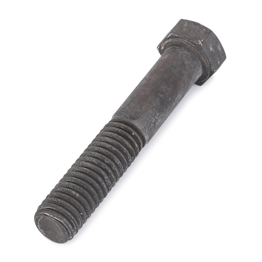 A single dark-colored hex bolt with a partially threaded shaft lays on a white surface, suitable for various applications in Valtra Models (AGCO | Bolt - 3800452X1).