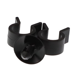 No current product description information is available for the AGCO | Clip - Acw2019960, a black plastic clip with two slots and a central screw for mounting.