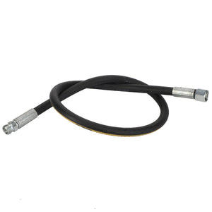 The AGCO HYDR. HOSE - D45130017, a coiled black rubber hose with metal connectors on both ends, currently has no product description information available.