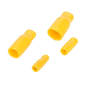 Four yellow plastic electrical wire connectors of varying sizes are arranged on a white background, reminiscent of the precision and quality you'd expect from AGCO's Kit - 4226449M91.