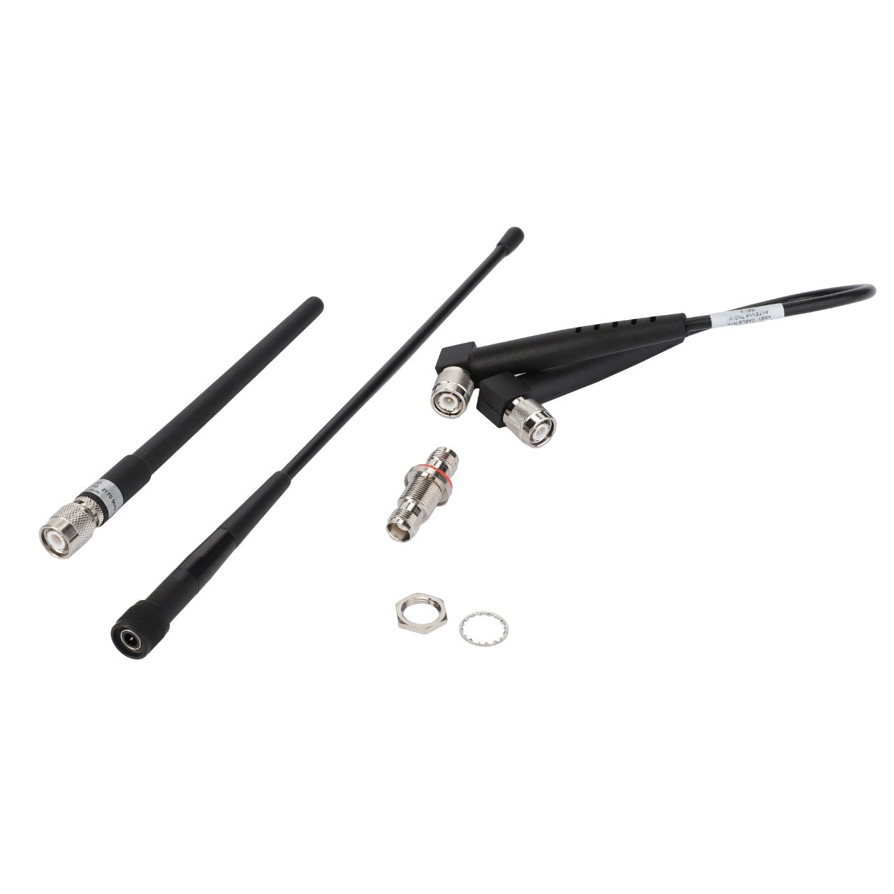 Three AGCO RTK Antenna Kits (model ACZ000174A) in black, along with various connectors including nuts, washers, and a cable adapter, displayed on a white background.