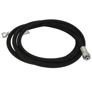 AGCO | WARNING DECAL - ACP0535750 is a coiled black rubber hose featuring metal connectors on both ends, ideal for fluid or air transfer. At this time, there is no additional product description information available.