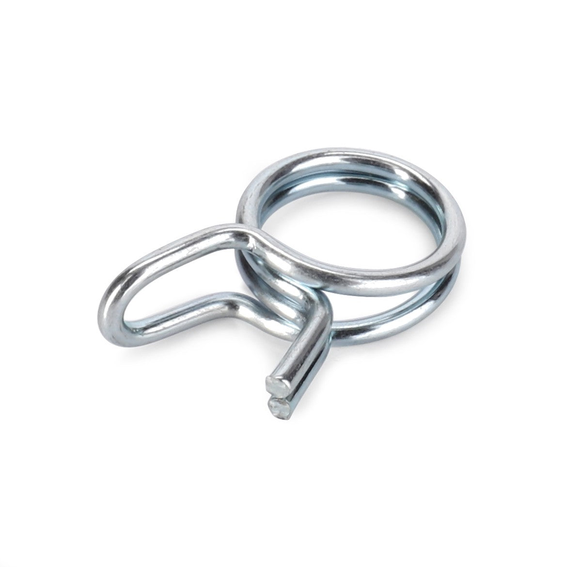 The AGCO HOSE CLIP - V30622000 by AGCO is a metal spring hose clamp designed to tighten and secure hoses, featuring a circular shape with an attached protruding handle for easy adjustment.