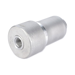 A metallic cylindrical part with a threaded hole on one end, likely a component for industrial machinery or plumbing systems, resembling the precision and durability of the AGCO Hydraulic Filter Spin On - 3792285M94 used in Massey Ferguson equipment.