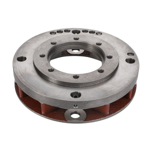 A metallic circular mechanical part featuring multiple drilled holes and a red interior component, identified as the AGCO | Carrier - 3796308M4 by AGCO, likely used in industrial machinery assembly such as that found in Massey Ferguson equipment.