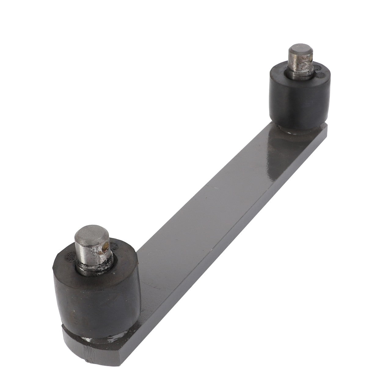 Image of the AGCO Rocker Arm - Acw0799960, featuring a metal component with two cylindrical rubber mounts attached at each end. The device includes a flat, rectangular metal bar connecting the mounts. No current product description information is available.