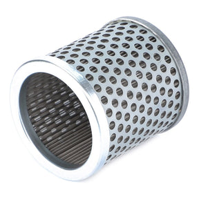 The AGCO Hydraulic Filter Cartridge - V20668201 is a cylindrical metal filter featuring a perforated outer shell and an inner mesh, specifically designed for Massey Ferguson models.