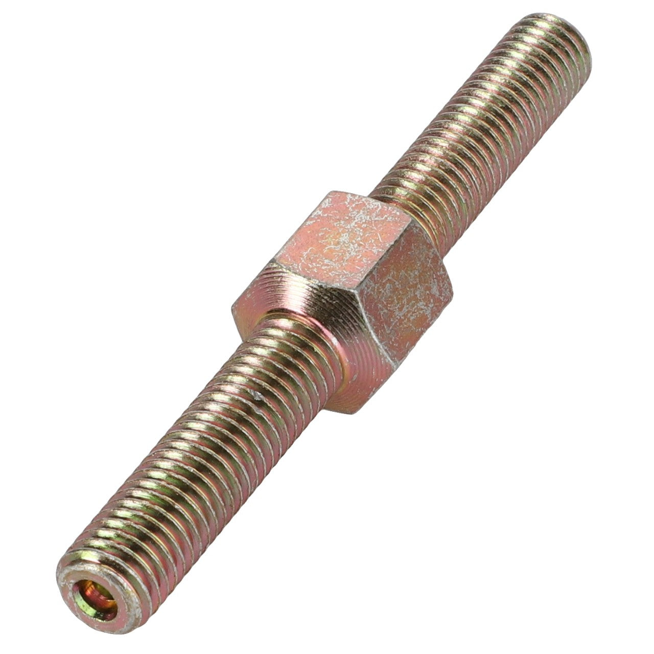 A metal threaded rod with a hexagonal nut in the center, featuring threads on both ends, is sold under the product name "AGCO | BOLT - D28885568" by the brand AGCO.