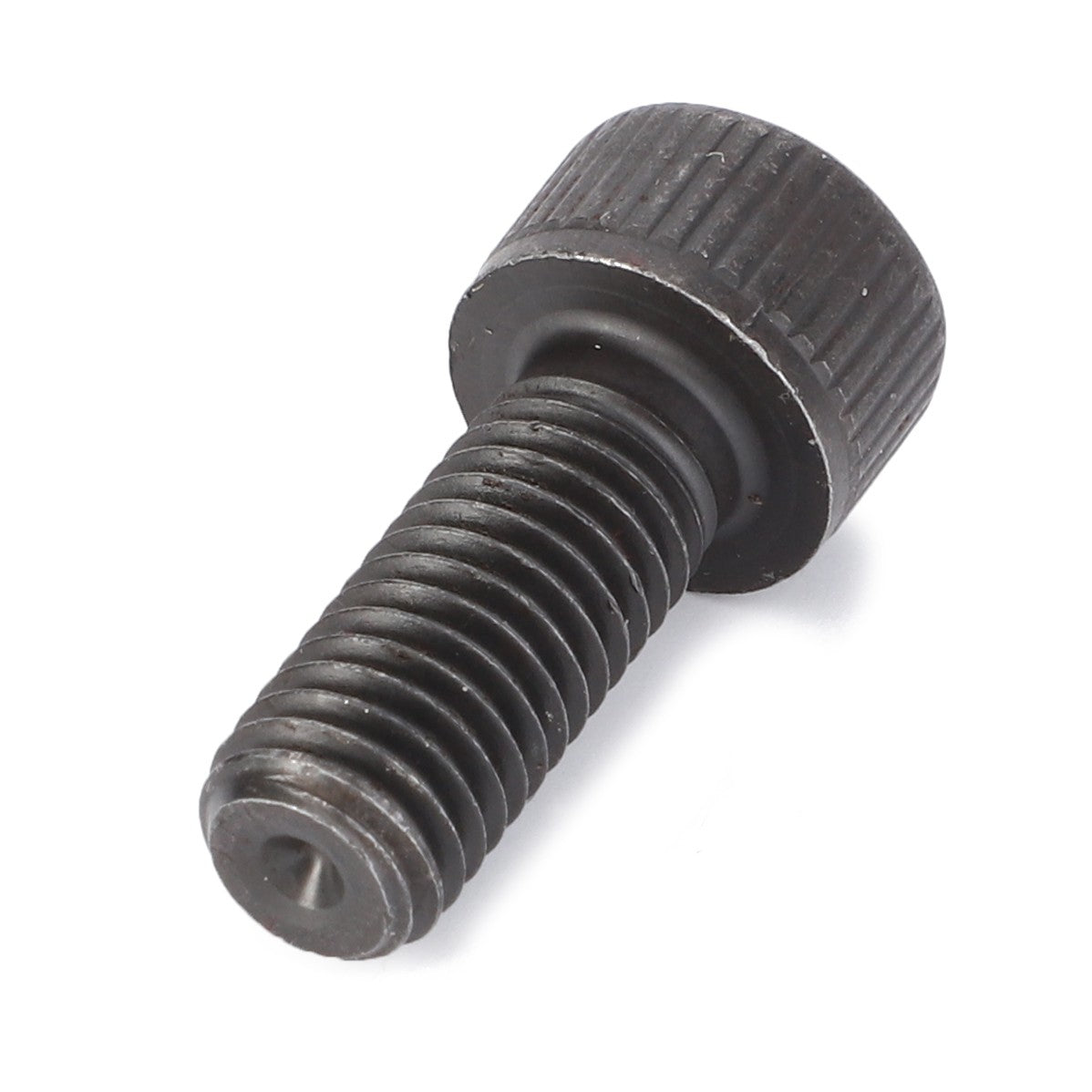 Close-up image of the AGCO Hex Socket Screw - Va021409, featuring a black metal bolt with a knurled head and threaded body, placed on a white background.