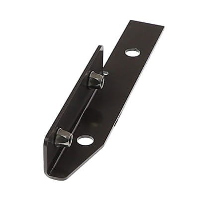 No current product description can match the innovation of the AGCO Left Hand Bracket - Acx2941700, a black metal bracket from AGCO featuring two attached screws and three holes.