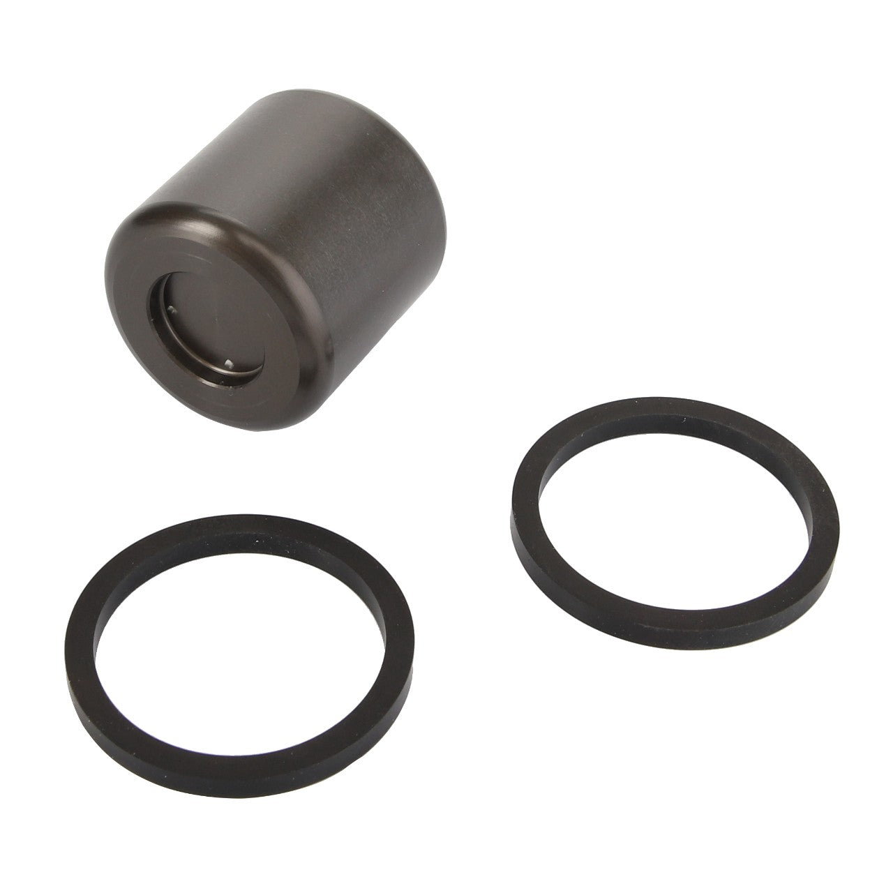 A sleek, metal cylindrical AGCO PISTON - ATV0502-606 featuring two black circular rubber rings, displayed on a white background. No current product description information is available.