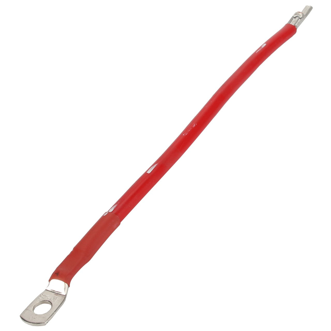 The AGCO | Cable - Acw6057240 features a red wire with metal connectors at both ends, slightly curved and set against a crisp white background for a striking contrast.