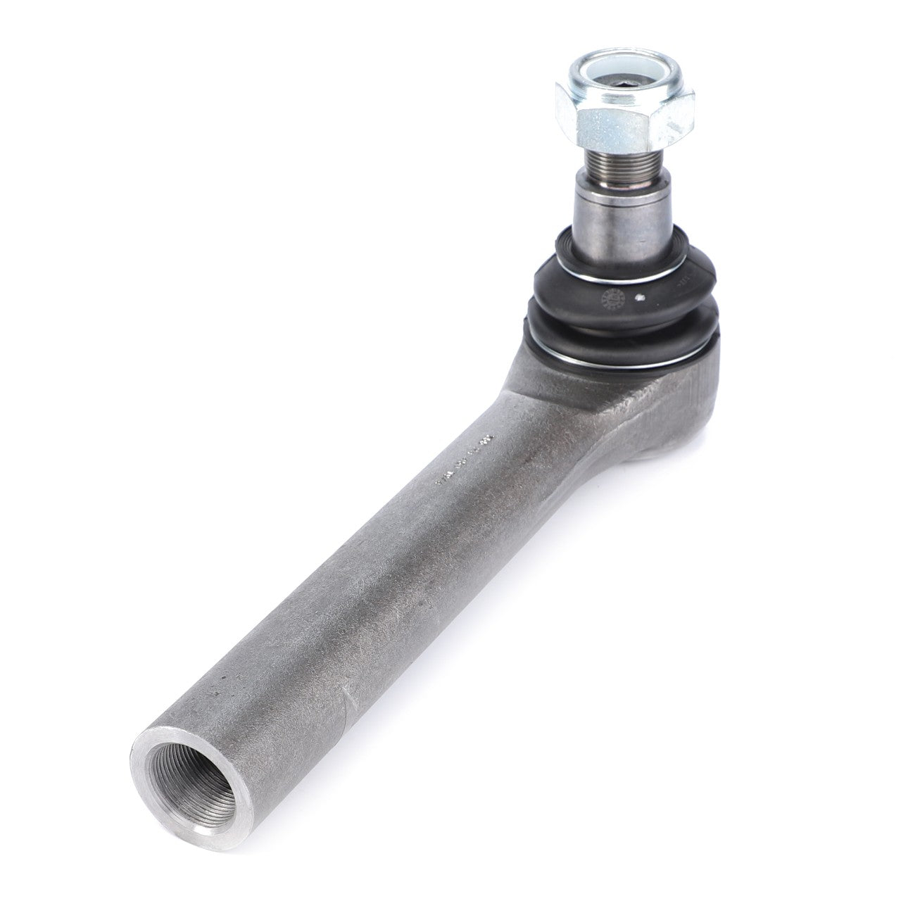 The AGCO | Tie Rod - 7552445019 features a threaded shaft, black rubber boot, and a nut on top, and is crafted from high-grade steel or cast iron for durability.