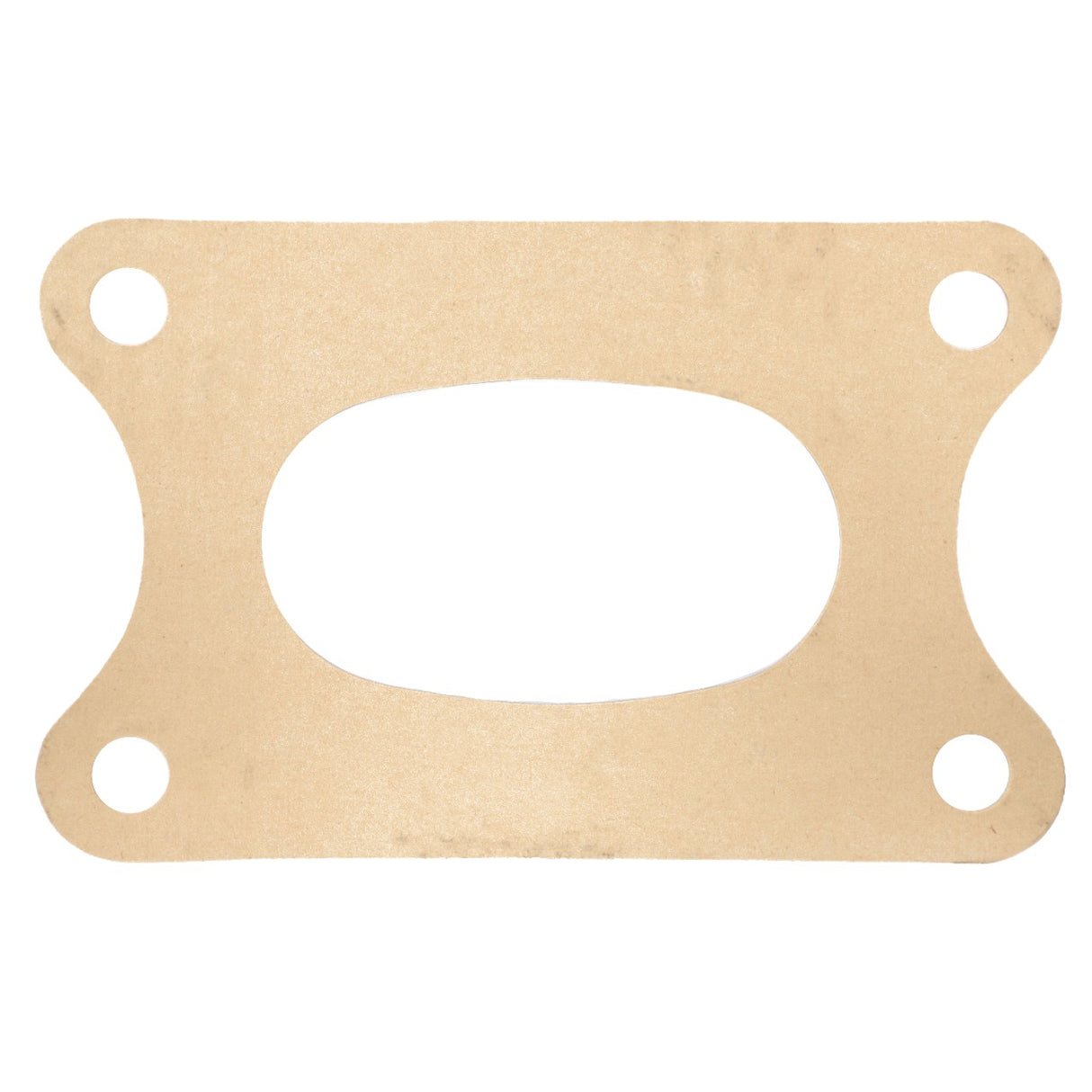 The AGCO Joint - 180481M1, a rectangular gasket with rounded edges, an oval-shaped middle opening, and four circular holes at each corner is ideal for use in Valtra machinery.