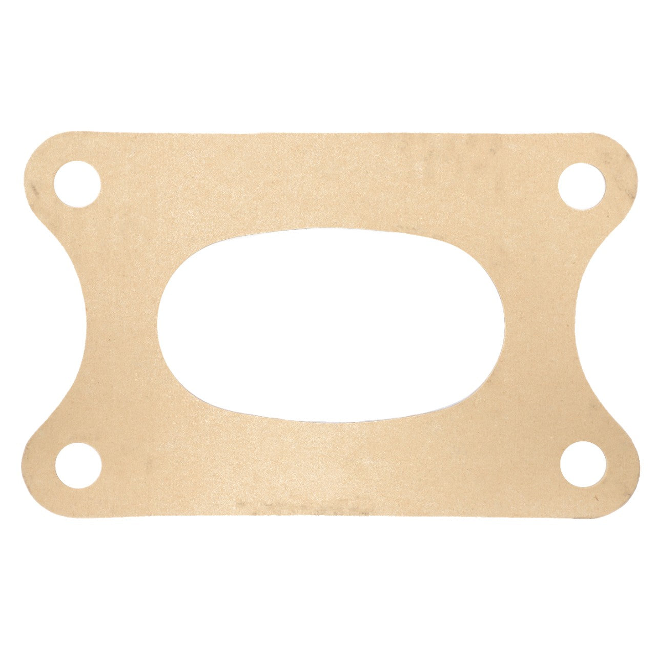 The AGCO Joint - 180481M1, a rectangular gasket with rounded edges, an oval-shaped middle opening, and four circular holes at each corner is ideal for use in Valtra machinery.