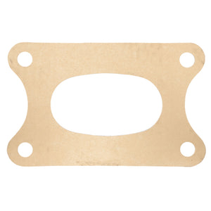 The AGCO Joint - 180481M1, a rectangular gasket with rounded edges, an oval-shaped middle opening, and four circular holes at each corner is ideal for use in Valtra machinery.