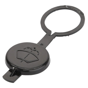 The AGCO Cap - Acw7623550 is a black plastic windshield washer fluid reservoir cap with an attached ring, featuring a windshield washer symbol on the top. No additional features are available based on the provided information.