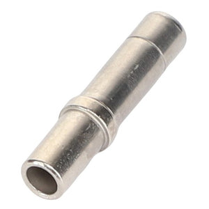 A close-up view of the AGCO | Socket Contact - 816900043250 cylindrical metal ferrule connector with a slightly tapered middle section showcases its precision-engineered design.