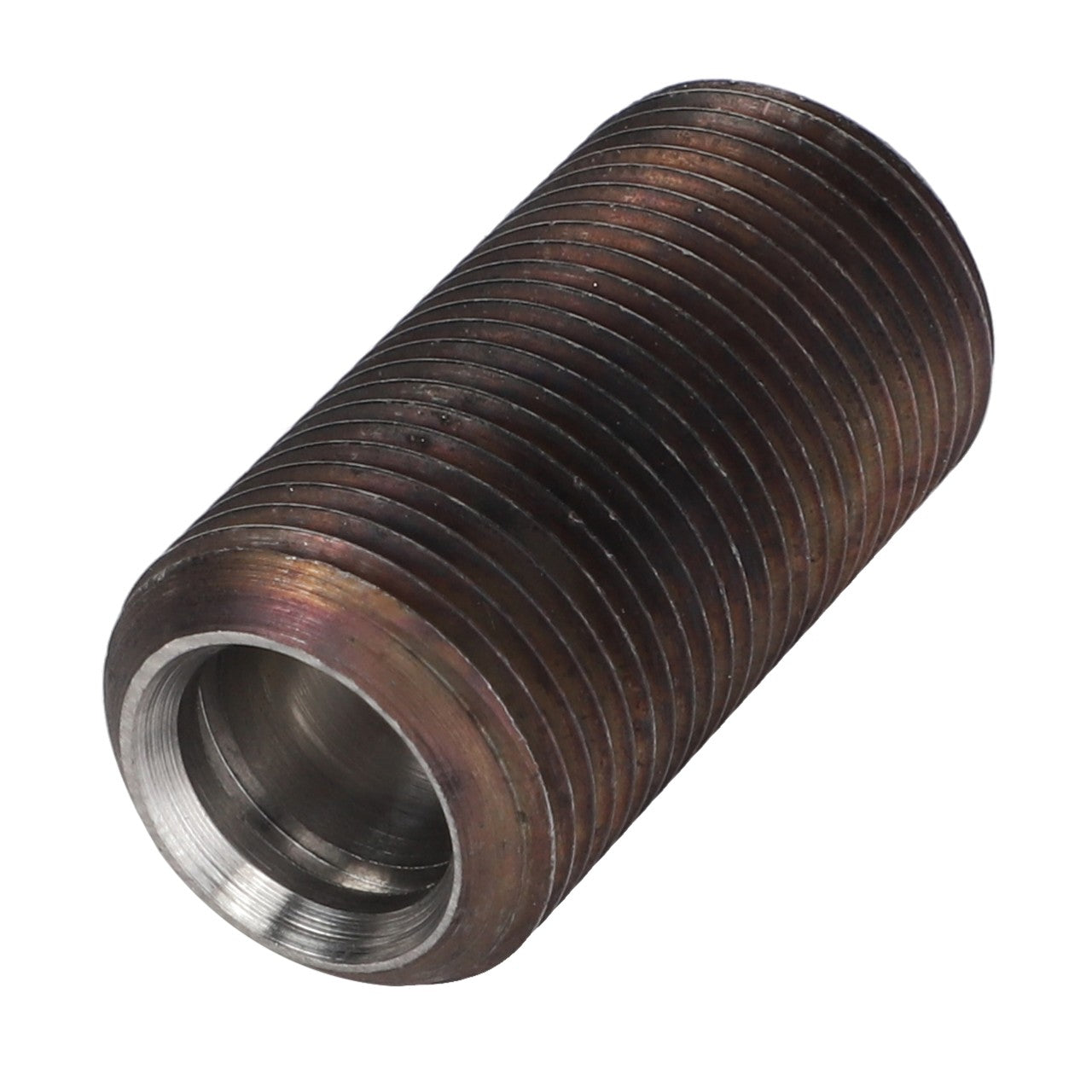 Close-up of the AGCO | THREADED PIN - F931150071120, a cylindrical, metal threaded fitting with a smooth inner bore, commonly used for connections in plumbing or mechanical applications. No current product description information is available.