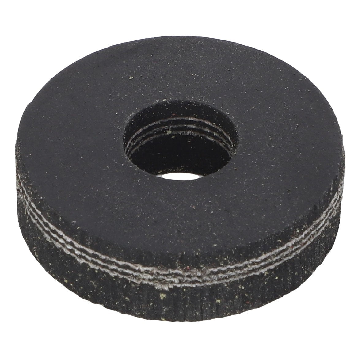 A black rubber washer, AGCO | WASHER - D49080090, featuring a central hole is shown on a white background. No current product description information from AGCO is available.