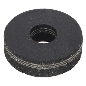 A black rubber washer, AGCO | WASHER - D49080090, featuring a central hole is shown on a white background. No current product description information from AGCO is available.