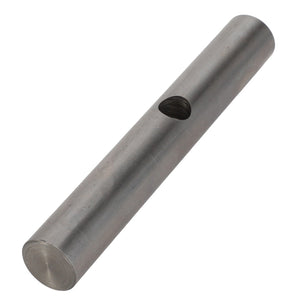 Product: AGCO | Bearing Pin - F180100090030, a cylindrical metal rod with a hole drilled through its side, isolated on a white background.