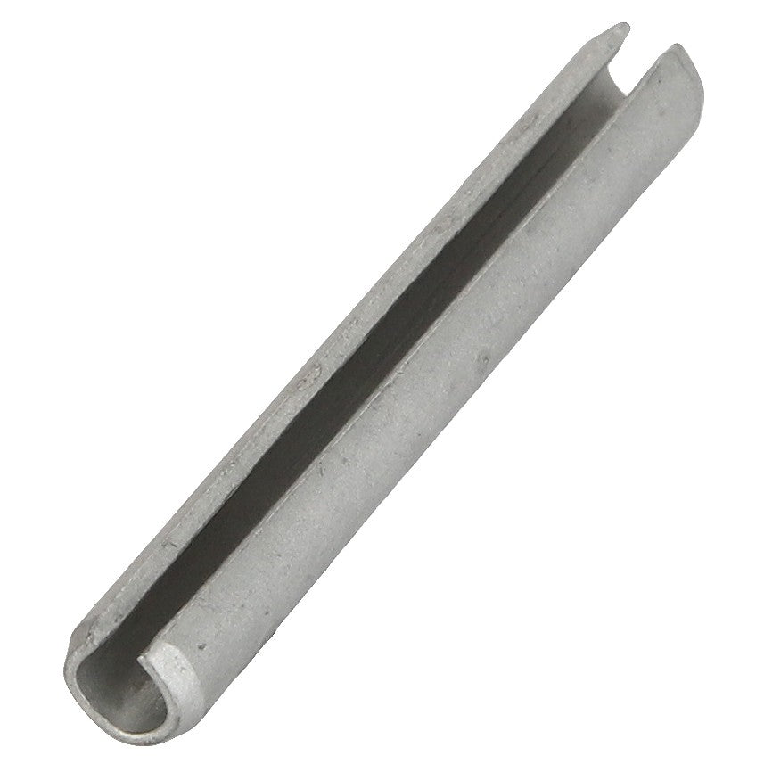 Close-up of the **AGCO | Roll Pin - Fel107441**, a cylindrical, metallic pin with an open seam running along its length, shown on a white background.