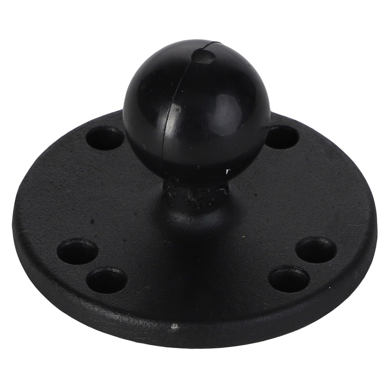 The AGCO | Ram® Round Plate With Ball - Acw4948550 features a black metal base with a round ball joint and four holes for mounting. Unfortunately, no current product description information is available.