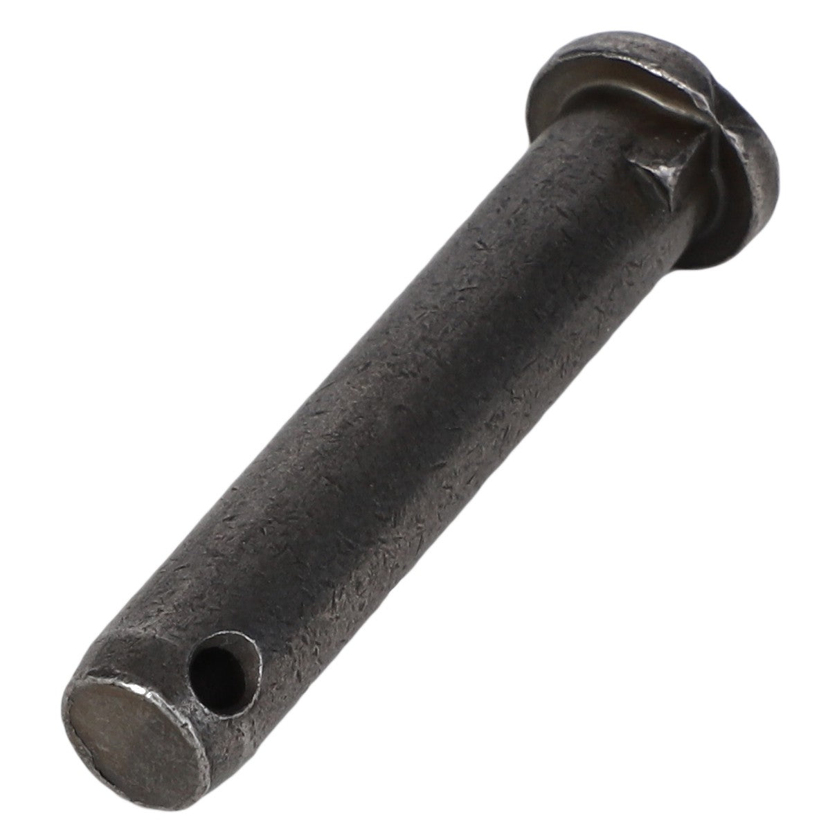 The AGCO | PIN - AG707250 is a metal cylindrical pin featuring a hole near one end and a flattened part at the other end. Further product description information is currently unavailable.