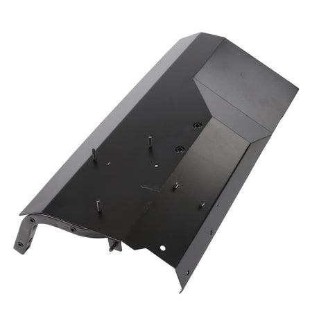 The AGCO Heat Shield - Acw130455A, a black metal automotive part featuring protruding studs and a curved, angular design, currently has no available product description information.