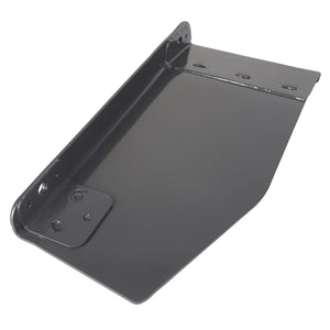 The AGCO | Left Hand Deflector - Acx3255820 by AGCO is a durable black metal bracket with multiple holes on one side and a flat, extended surface on the other, designed for versatile mounting options and secure installations.