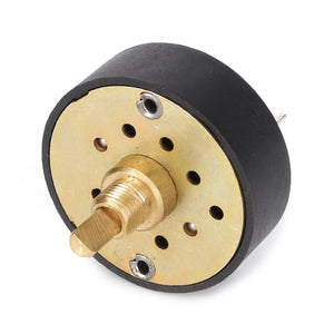 Product Description: AGCO | SWITCH - V30101400 is a round rotary switch featuring a black outer casing, a brass shaft and mounting plate, and multiple connection terminals.