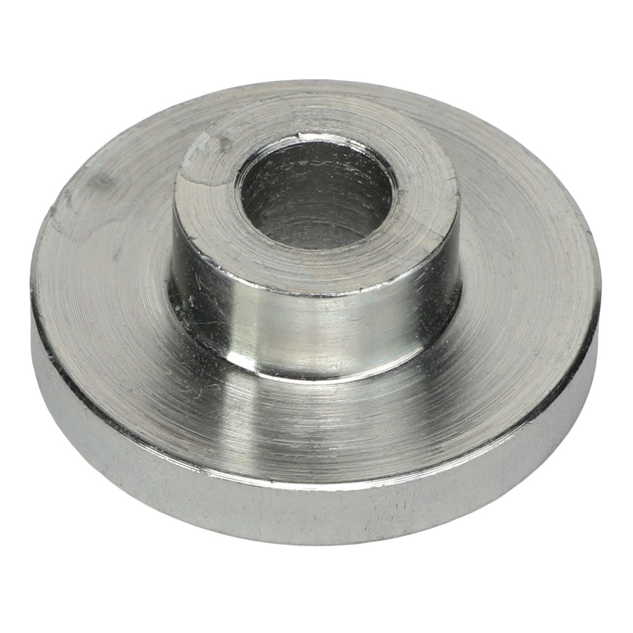 The AGCO Sleeve - Acp0295160 is a circular metal spacer with a central hole, featuring stainless steel construction and a raised middle section.